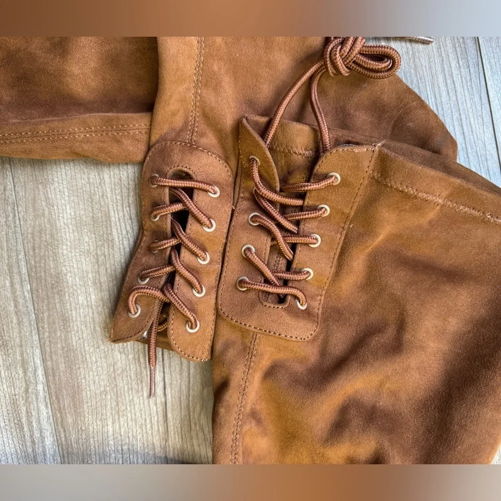 DREAM PAIRS Laurence Chunky Heel Thigh High Boots Brown-Suede Size 9